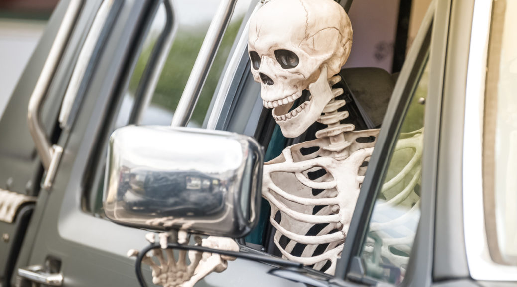 Skeleton Driving Safely on Halloween